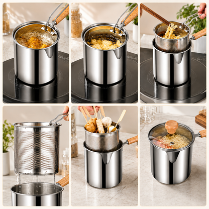 ⚡Personal Mini Deep Fryer Set – Stainless Steel Pot with Lift-Out Draining Basket & Food Tongs