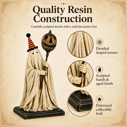 💥 Last Day 50% OFF –🎃Lighted Vintage Ghost Figurine with Glowing Pumpkin Staff