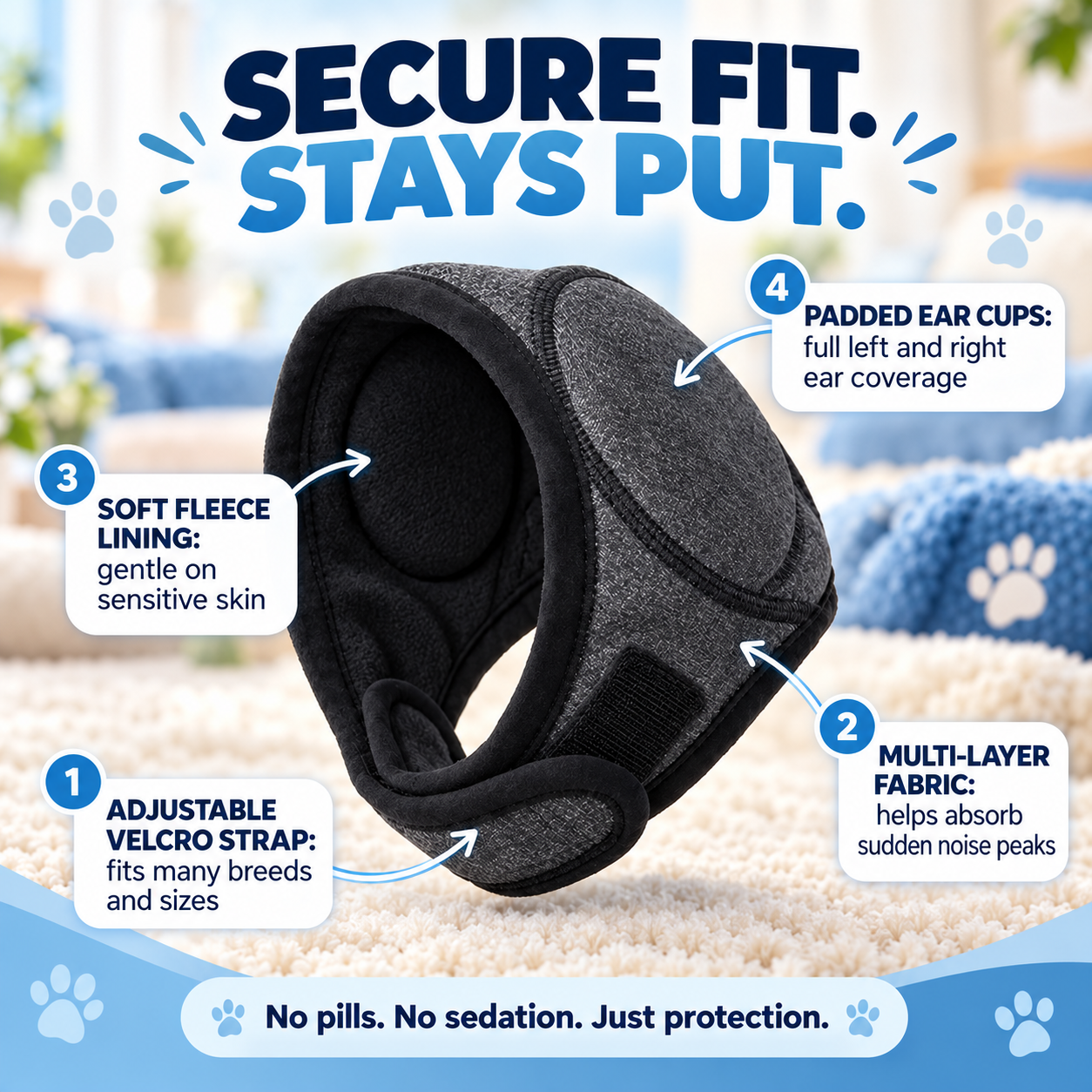 Comfortable dog wearing noise dampening hood