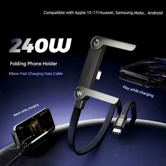 🏆Official Authorized | MFi-Certified Cables🔥 2-in-1 Cable 240W Fast Charging with Phone Stand