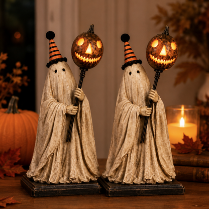 💥 Last Day 50% OFF –🎃Lighted Vintage Ghost Figurine with Glowing Pumpkin Staff