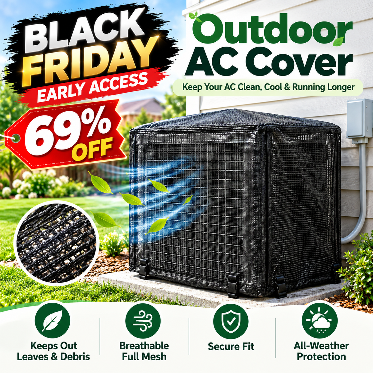 🔥 BLACK FRIDAY EARLY ACCESS — 69% OFF❄️All-Season Mesh AC Cover – Outdoor Debris & Leaf Protection