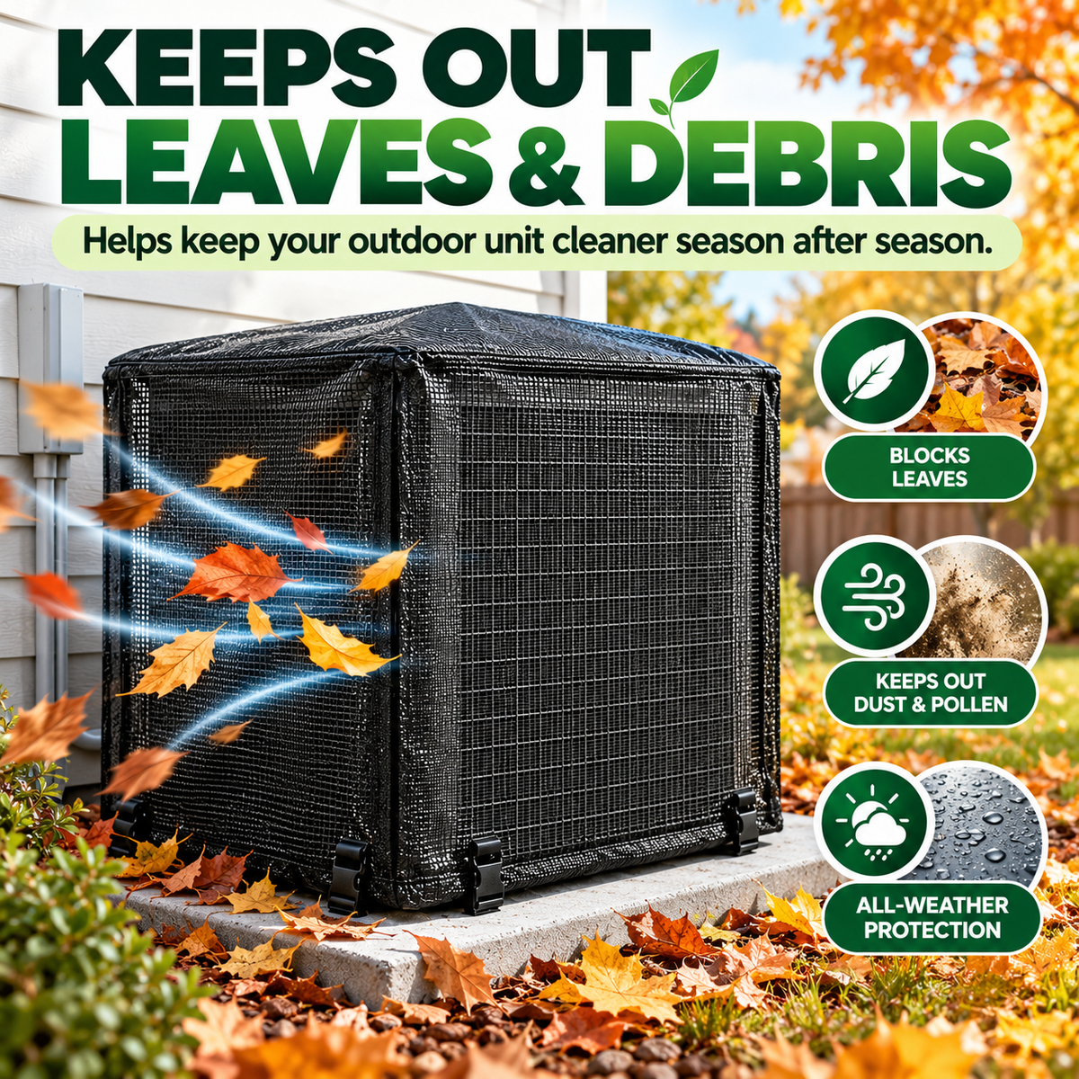 🔥 BLACK FRIDAY EARLY ACCESS — 69% OFF❄️All-Season Mesh AC Cover – Outdoor Debris & Leaf Protection