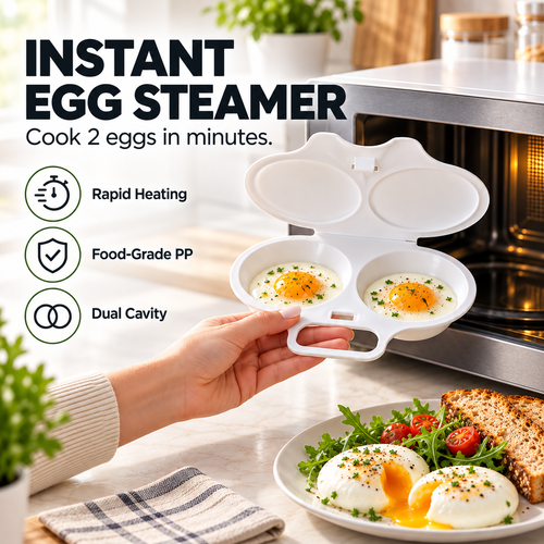 🥳 Last Day 50% OFF Buy 1 Get 1 Free ! ! ! Microwave Egg Poacher——Dual‑cavity, non‑stick & easy clean.