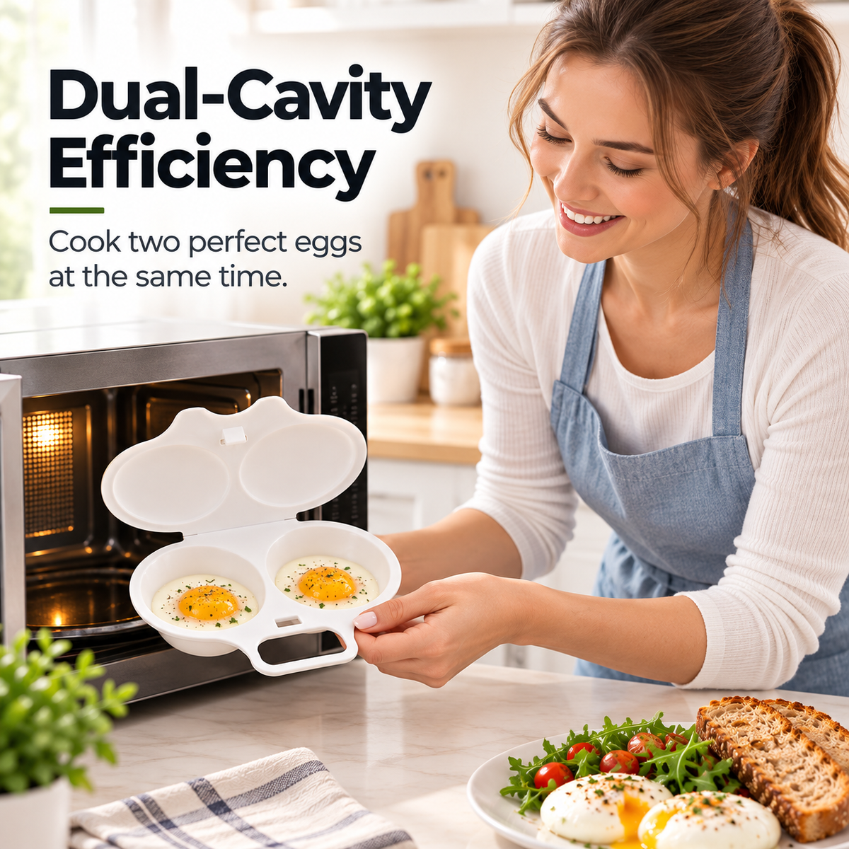 🥳 Last Day 50% OFF Buy 1 Get 1 Free ! ! ! Microwave Egg Poacher——Dual‑cavity, non‑stick & easy clean.