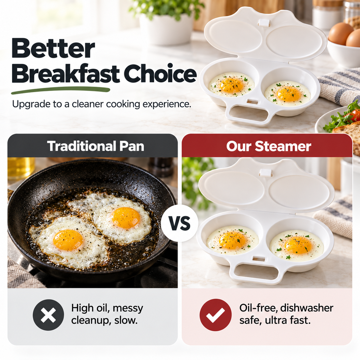 🥳 Last Day 50% OFF Buy 1 Get 1 Free ! ! ! Microwave Egg Poacher——Dual‑cavity, non‑stick & easy clean.