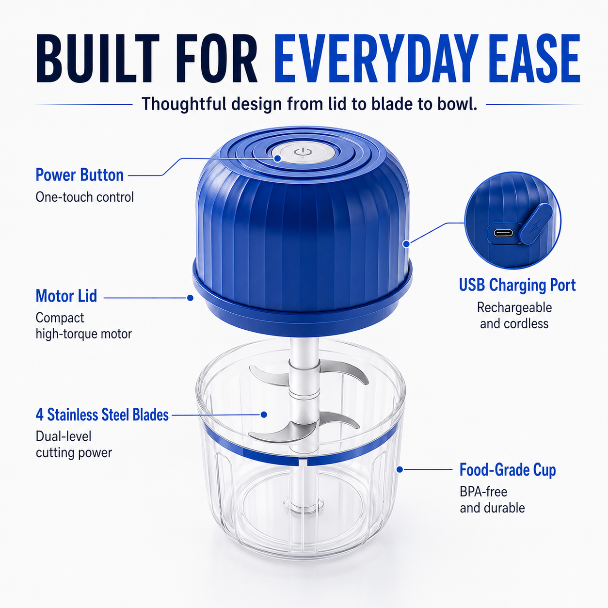 🔥New for 2026 · 50% Off - Cordless Multifunctional Mini Chopper with 4 Sharp Blades
