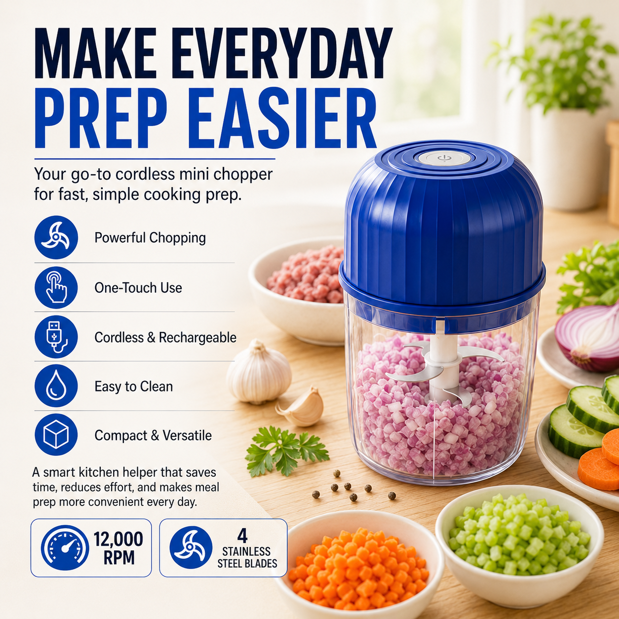 🔥New for 2026 · 50% Off - Cordless Multifunctional Mini Chopper with 4 Sharp Blades