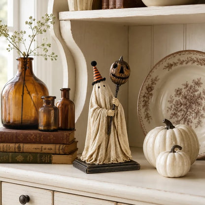 💥 Last Day 50% OFF –🎃Lighted Vintage Ghost Figurine with Glowing Pumpkin Staff