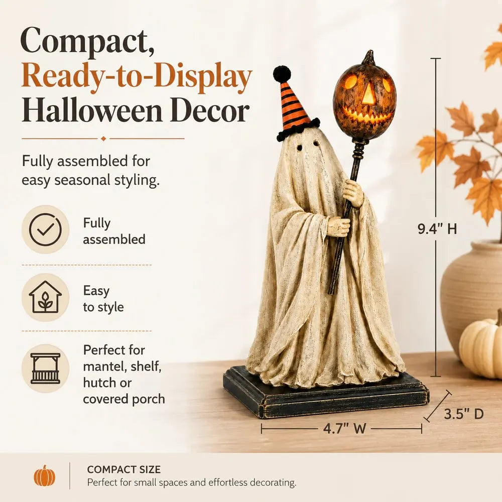💥 Last Day 50% OFF –🎃Lighted Vintage Ghost Figurine with Glowing Pumpkin Staff