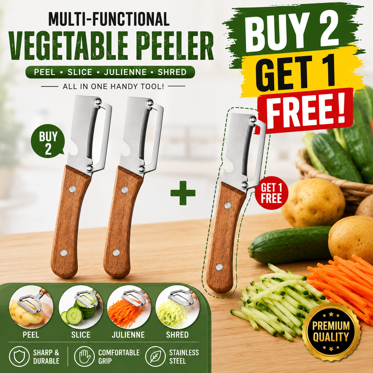 Multifunctional vegetable peeler for the kitchen