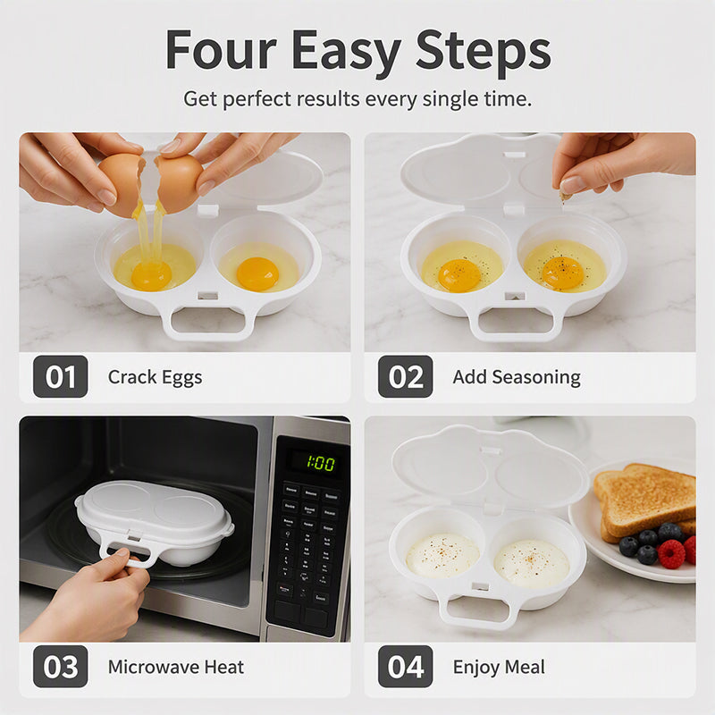 🥳 Last Day 50% OFF Buy 1 Get 1 Free ! ! ! Microwave Egg Poacher——Dual‑cavity, non‑stick & easy clean.
